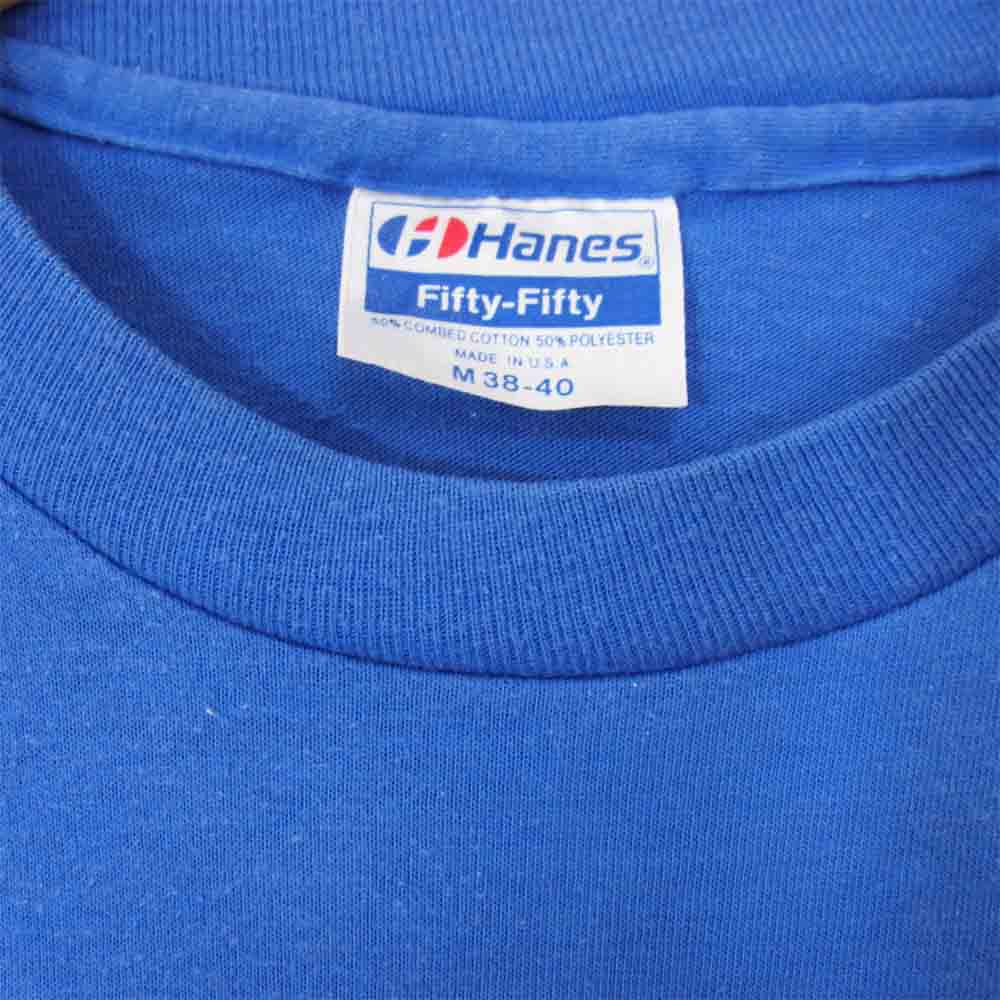 ヘインズ 80s USA製 青タグ Fifty-Fifty ワンポイント プリント Tシャツ ブルー ブルー系 M【中古】
