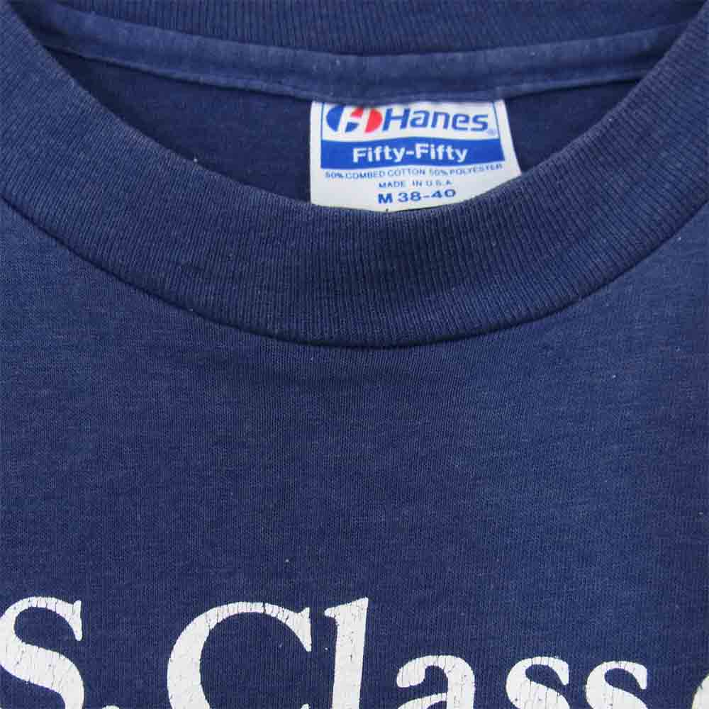 ヘインズ 80s USA製 青タグ Fifty-Fifty プリント Tシャツ ネイビー ブルー系 M【中古】
