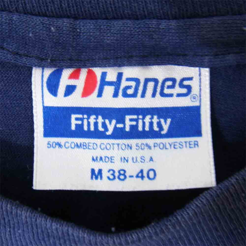 ヘインズ 80s USA製 青タグ Fifty-Fifty プリント Tシャツ ネイビー ブルー系 M【中古】