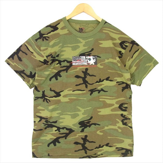 エフアールティー GOD BROS AMERICA CAMO T-SHIRT ゴッド ブロス アメリカ カモ 半袖 Tシャツ カーキ(オリーブグリーン)系 L【新古品】【未使用】【中古】