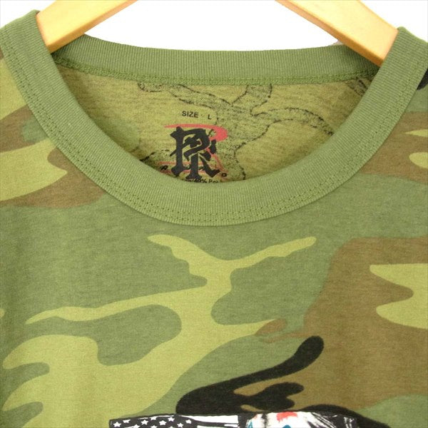 エフアールティー GOD BROS AMERICA CAMO T-SHIRT ゴッド ブロス アメリカ カモ 半袖 Tシャツ カーキ(オリーブグリーン)系 L【新古品】【未使用】【中古】