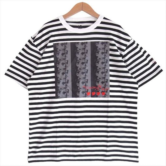 エフアールティー 半袖 プリント ボーダー Tシャツ 黒×白 黒×白 L【新古品】【未使用】【中古】