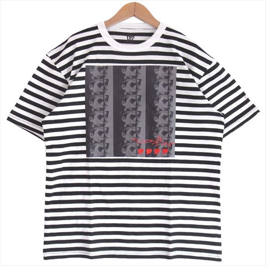 エフアールティー 半袖 プリント ボーダー Tシャツ 黒×白  黒×白 L【新古品】【未使用】【中古】