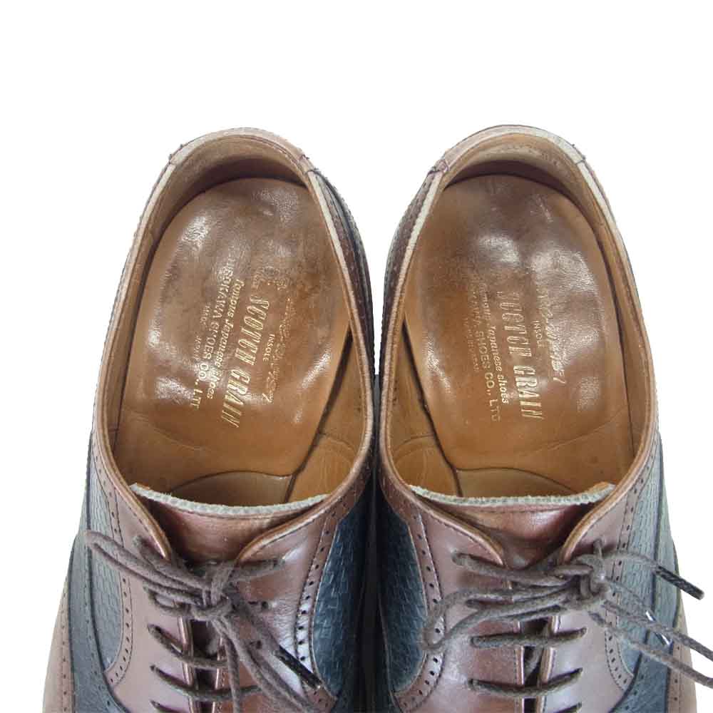 SCOTCH GRAIN スコッチグレイン 405 編み込み フルブローグ ビジネス シューズ ブラウン系 24CM【中古】