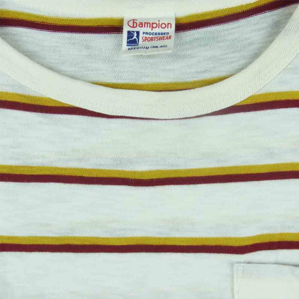 Champion チャンピオン C3-K318 小文字ランタグ 復刻 ボーダー 半袖 Tシャツ ホワイト系 レッド系 イエロー系 M【中古】