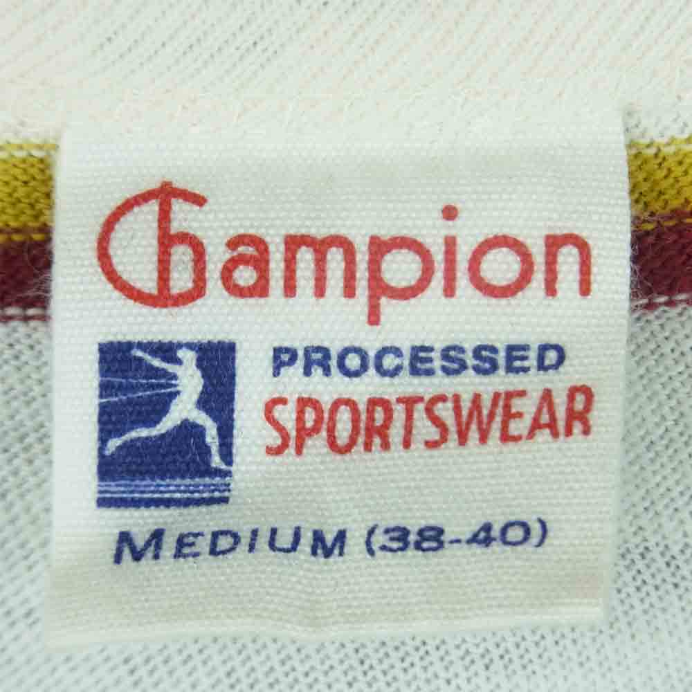 Champion チャンピオン C3-K318 小文字ランタグ 復刻 ボーダー 半袖 Tシャツ ホワイト系 レッド系 イエロー系 M【中古】