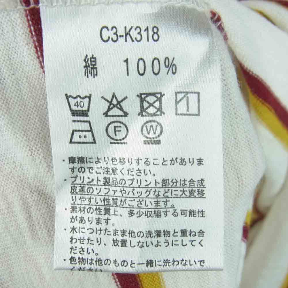 Champion チャンピオン C3-K318 小文字ランタグ 復刻 ボーダー 半袖 Tシャツ ホワイト系 レッド系 イエロー系 M【中古】