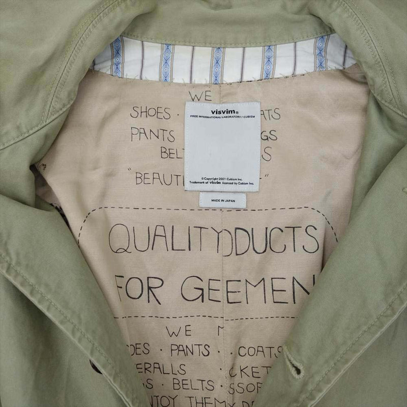 VISVIM ビズビム 16SS 0116105013014 HERGE COAT DMGD CHINO LT GREEN FIL EXCLUSIVE ダメージ チノ コート ライトグリーン系 １【中古】