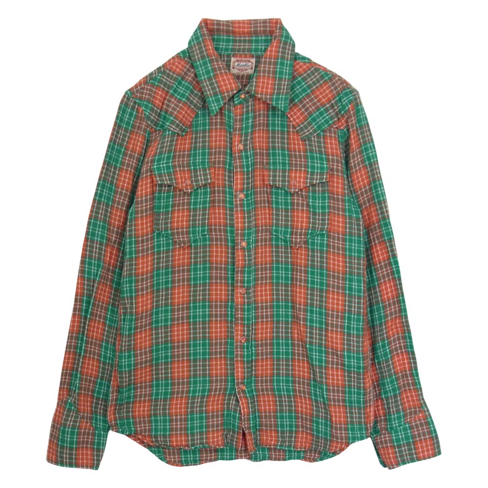 MARBLES マーブルズ MSH-S14SP05 DOUBLE GAUZE CHECK SHIRTS ダブル ガーゼ チェック 長袖 シャツ オレンジ系 M【中古】