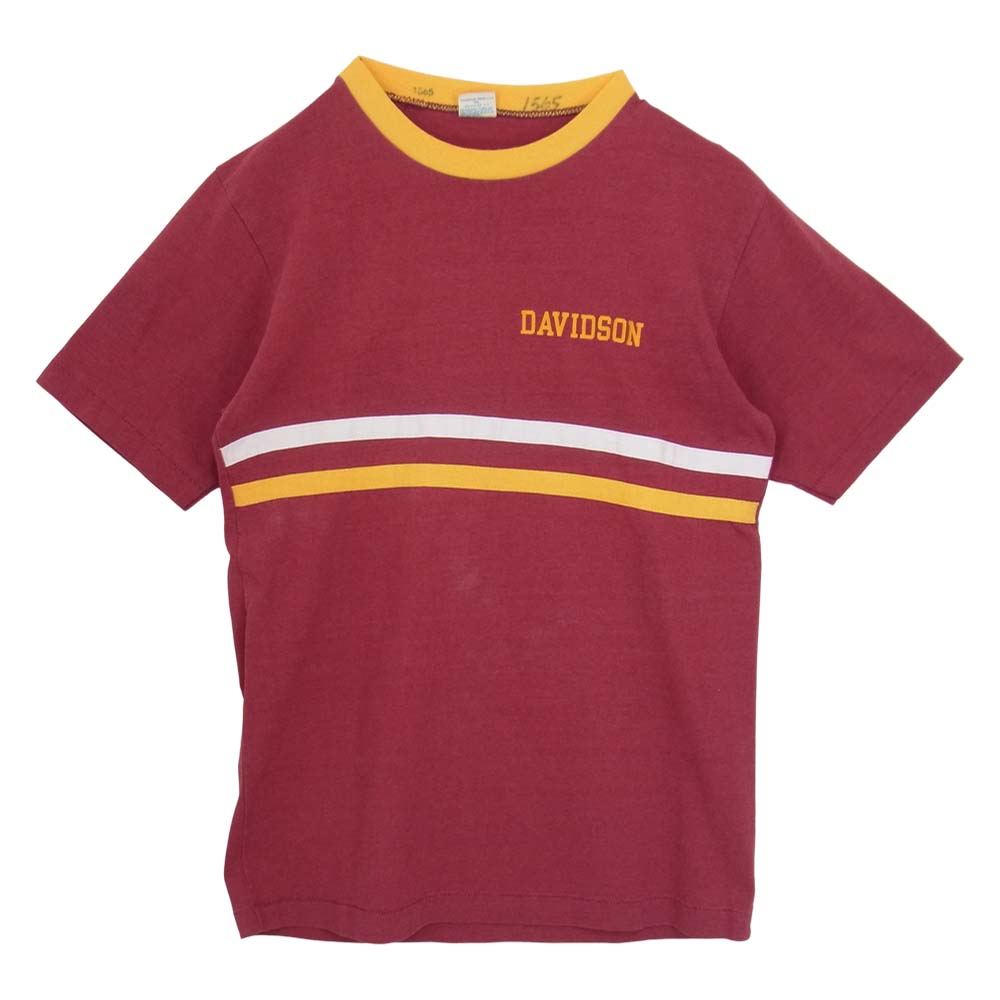 Champion チャンピオン 70s 80s バータグ 胸プリント Tシャツ エンジ系 M【中古】