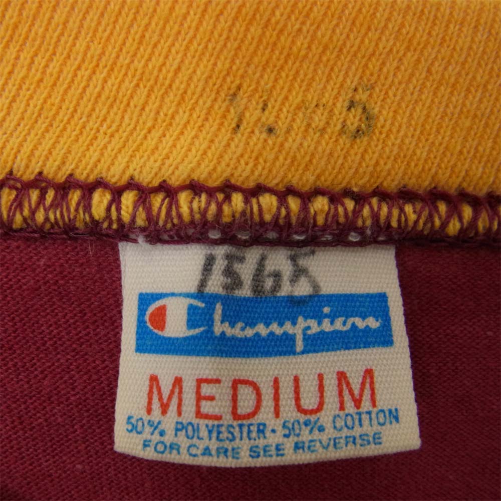 Champion チャンピオン 70s 80s バータグ 胸プリント Tシャツ エンジ系 M【中古】