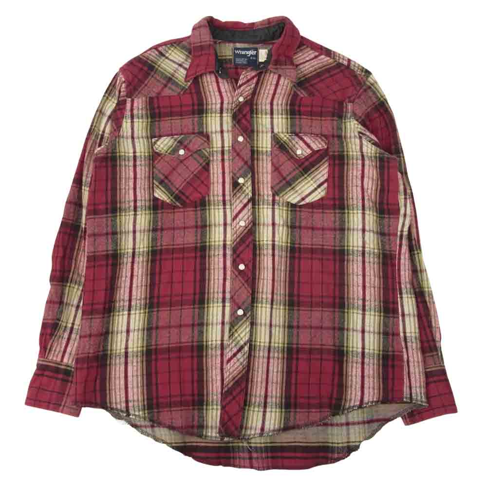 Wrangler ラングラー ヴィンテージ 青タグ ヘビーネル ウエスタン シャツ エンジ系 18－36【中古】