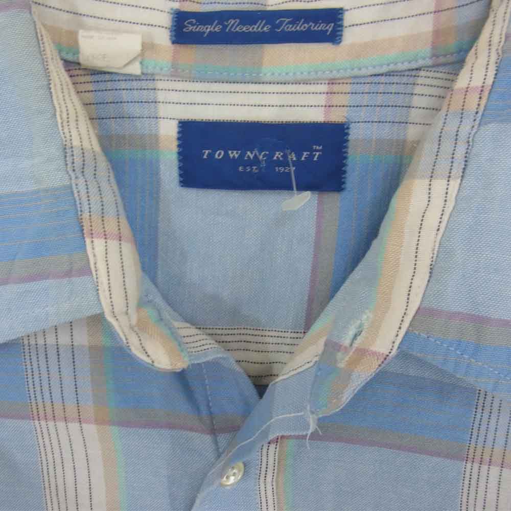 タウンクラフト ビンテージ USA製 90s チェック シャツ ライトブルー系 L【中古】