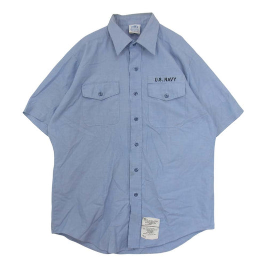 米軍 ビンテージ 90s DSCP USN ユーティリティ ワークシャツ ライトブルー系 XL【中古】