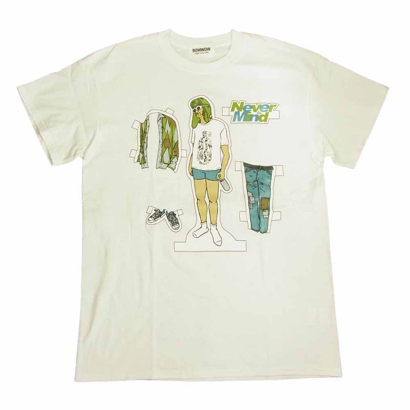 バウワウ NEVERMIND ネバーマインド 半袖 Tシャツ マルーン ホワイト ホワイト系 M【中古】