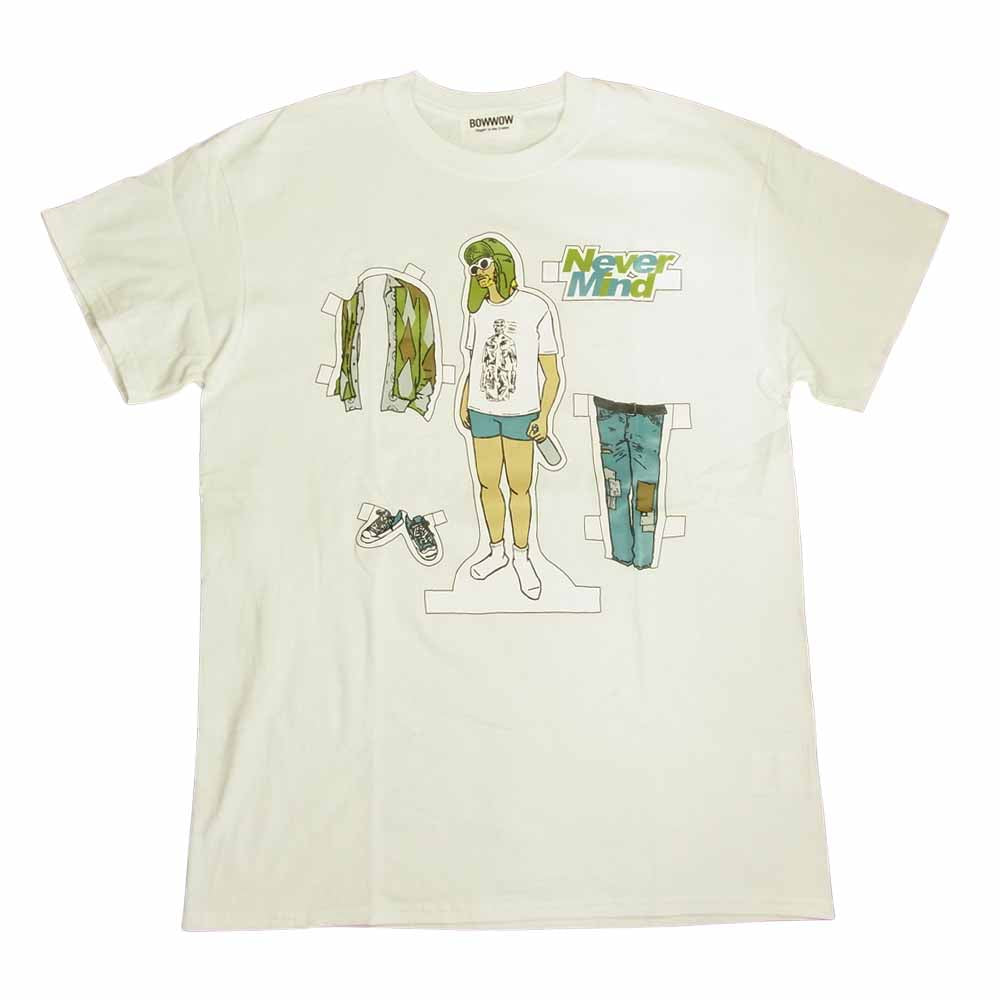 バウワウ NEVERMIND ネバーマインド 半袖 Tシャツ マルーン ホワイト ホワイト系 M【中古】