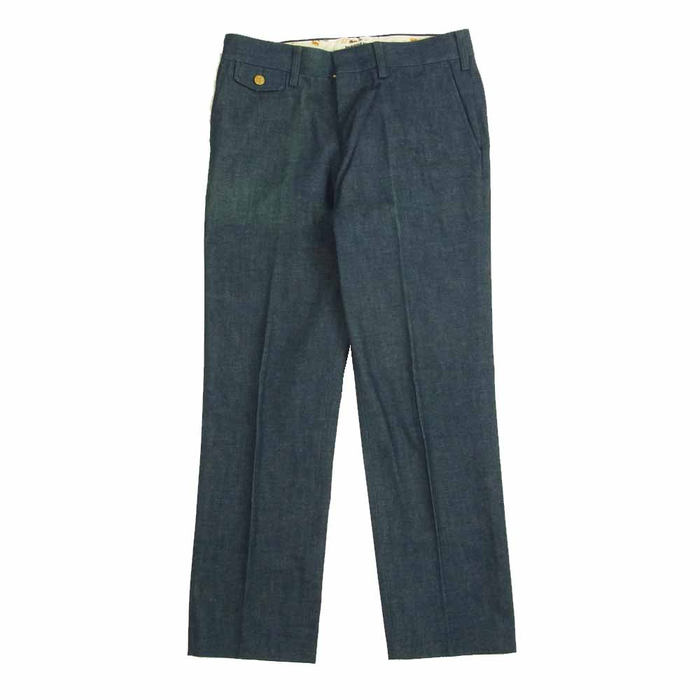 ビューティフルピープル 裏地アロハ 総柄 タック デニム パンツ インディゴブルー系 36【中古】