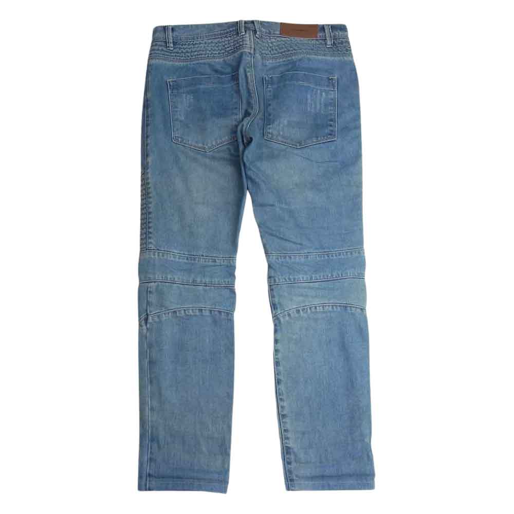 スタンプド ダメージ加工 バイカー デニム パンツ ライトブルー インディゴブルー系 31【中古】