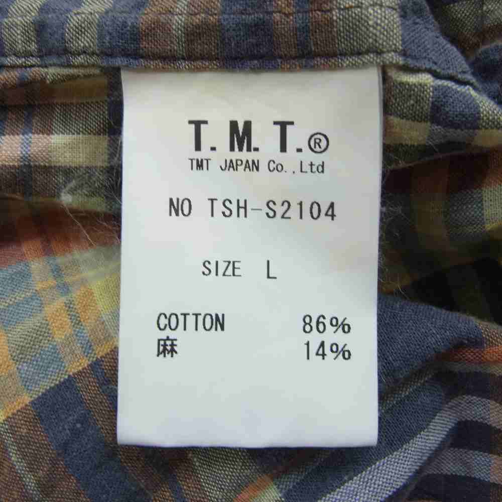 TMT ティーエムティー TSH-S2104 COLLOR OFF C/LI CHECK SHIRTS カラー オフ チェック 長袖 シャツ イエロー ネイビー  マルチカラー系 L【中古】