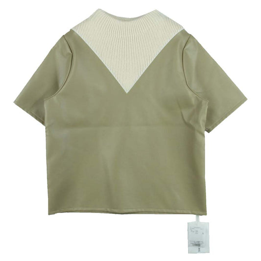 メクル 2222110008-0 フェイクレザー パーシャル ニット プルオーバー ベージュ系 F【新古品】【未使用】【中古】