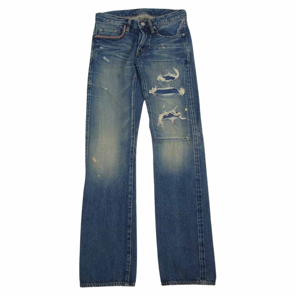 HYSTERIC GLAMOUR ヒステリックグラマー 0231AP02 PF加工 ペンキ クラッシュ スリム ストレート デニム パンツ インディゴブルー系 28【中古】