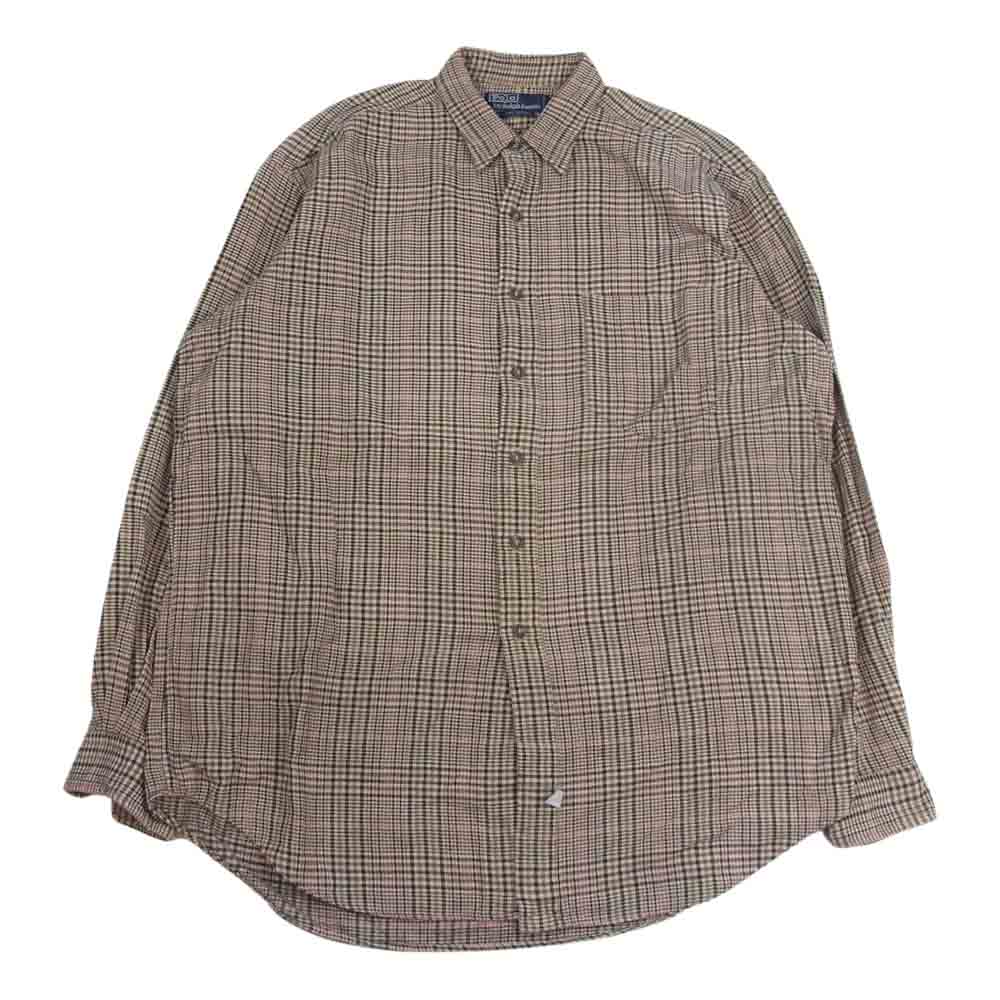 POLO RALPH LAUREN ポロ・ラルフローレン 90s チェック 長袖 シャツ ライトブラウン系 L【中古】