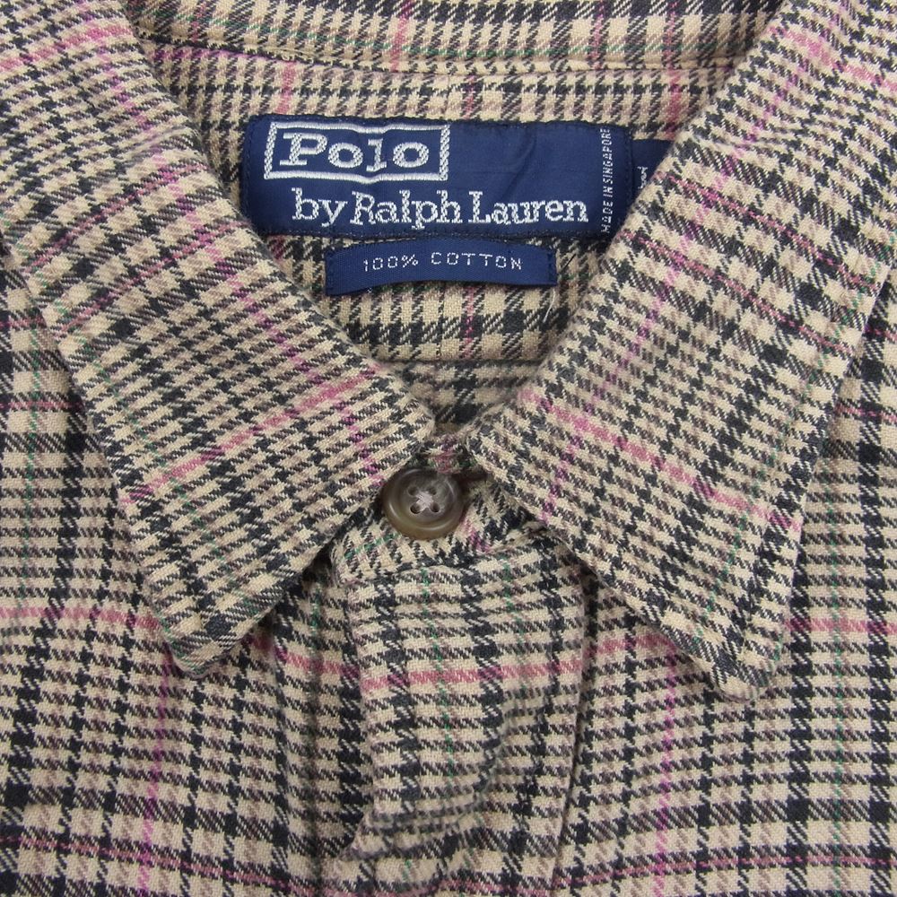 POLO RALPH LAUREN ポロ・ラルフローレン 90s チェック 長袖 シャツ ライトブラウン系 L【中古】