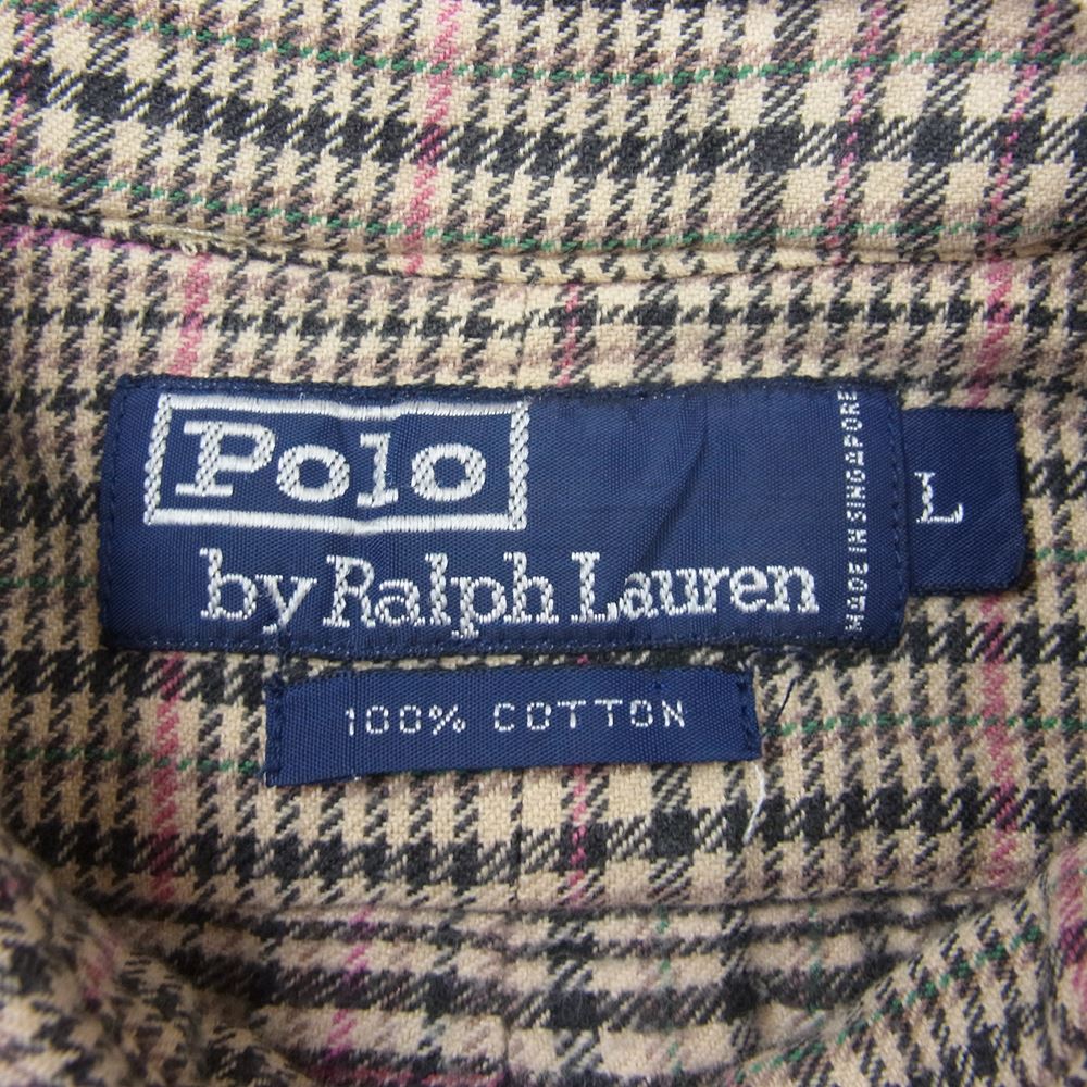 POLO RALPH LAUREN ポロ・ラルフローレン 90s チェック 長袖 シャツ ライトブラウン系 L【中古】