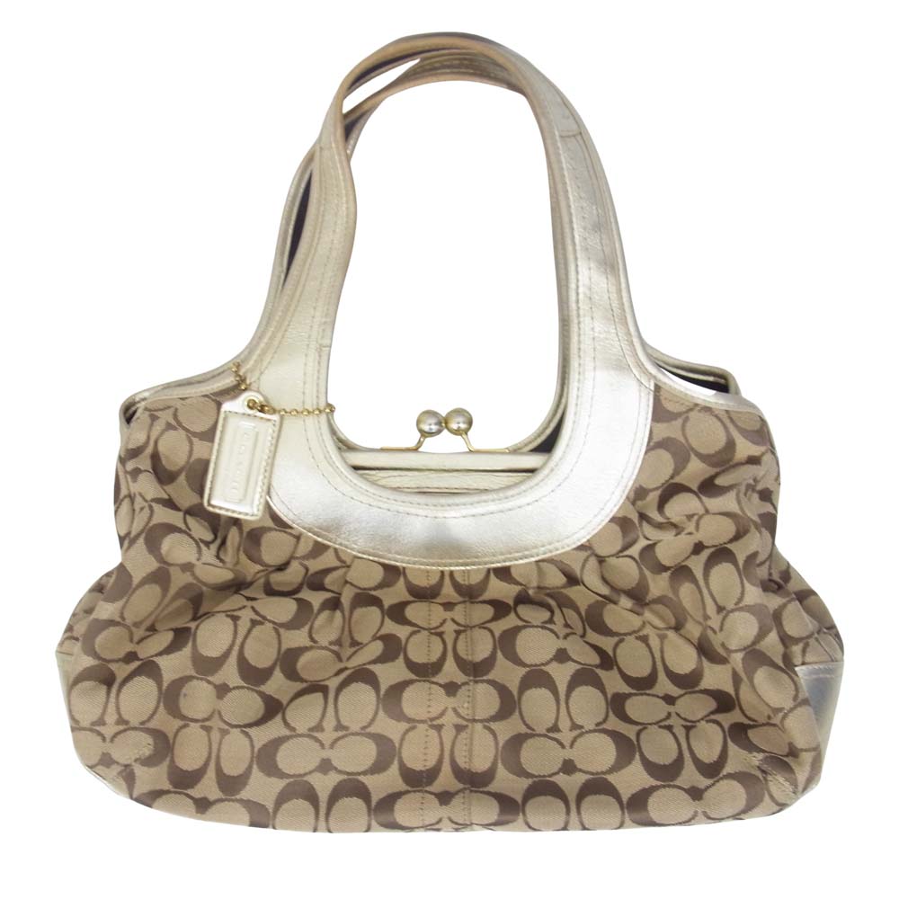 COACH コーチ F14380 プリーテッドサッチェル エルゴシグネチャー ハンド バッグ ブラウン系【中古】