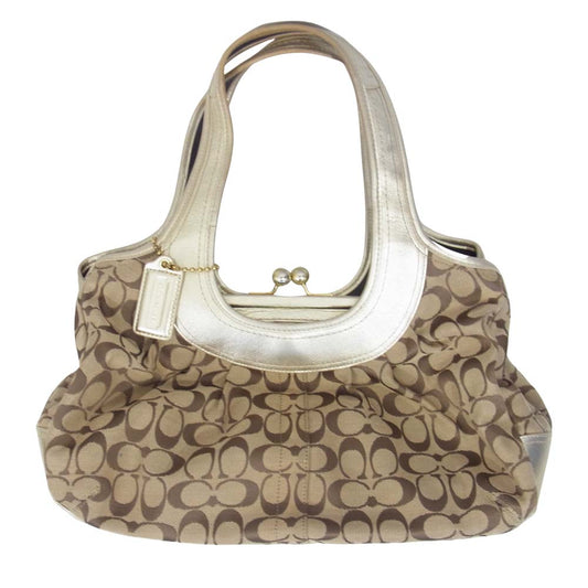 COACH コーチ F14380 プリーテッドサッチェル エルゴシグネチャー ハンド バッグ ブラウン系【中古】