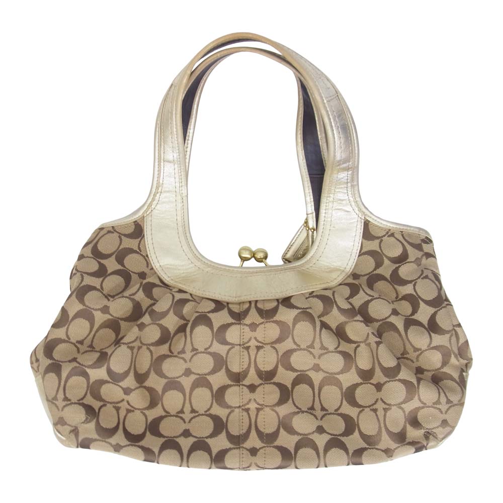 COACH コーチ F14380 プリーテッドサッチェル エルゴシグネチャー ハンド バッグ ブラウン系【中古】