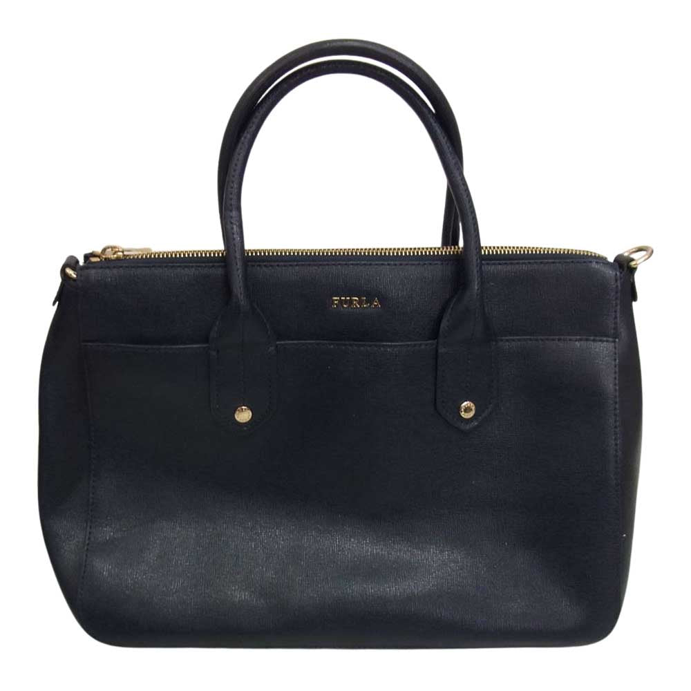 Furla フルラ 2WAY ショルダー ハンド バッグ ネイビー系【中古】