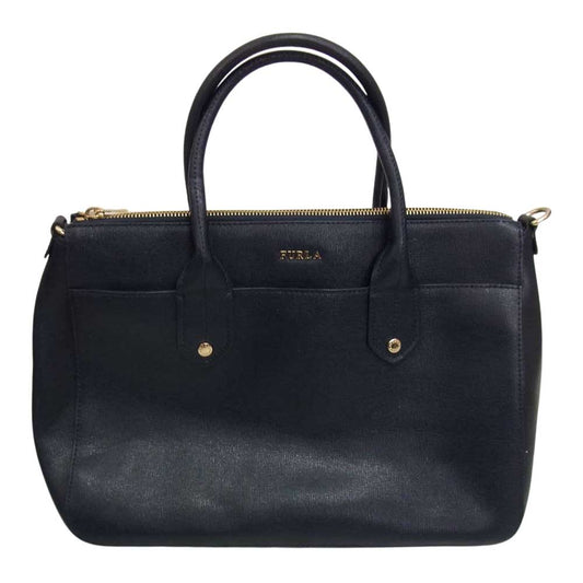Furla フルラ 2WAY ショルダー ハンド バッグ ネイビー系【中古】