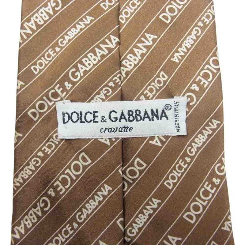 DOLCE&GABBANA ドルチェアンドガッバーナ ロゴ ストライプ ネクタイブラウン ブラウン系【中古】