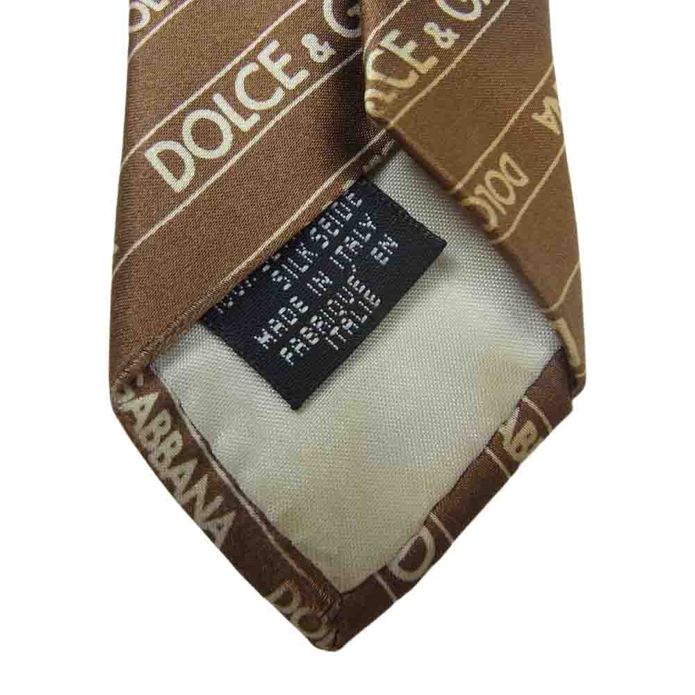 DOLCE&GABBANA ドルチェアンドガッバーナ ロゴ ストライプ ネクタイブラウン ブラウン系【中古】