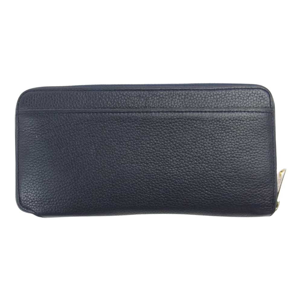 エーディーエムジェイ ラウンドジップ レザー 長財布 ウォレット ネイビー系【中古】