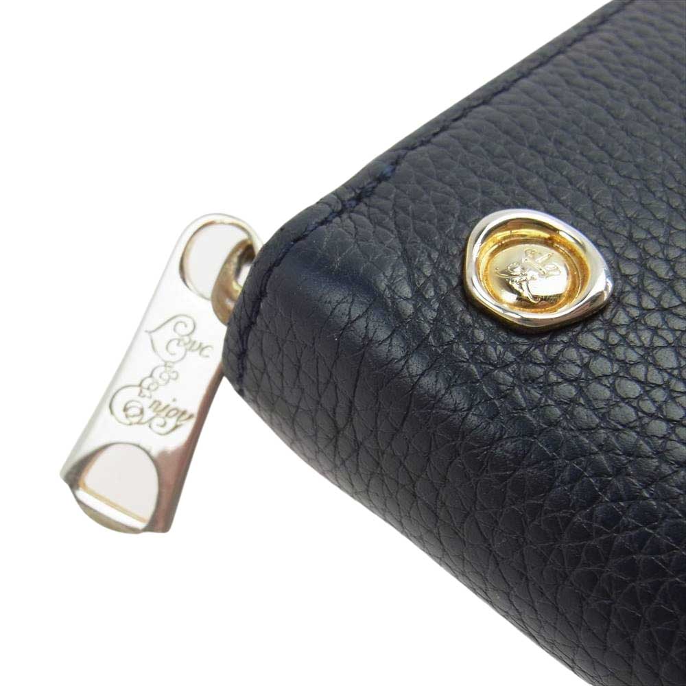 エーディーエムジェイ ラウンドジップ レザー 長財布 ウォレット ネイビー系【中古】