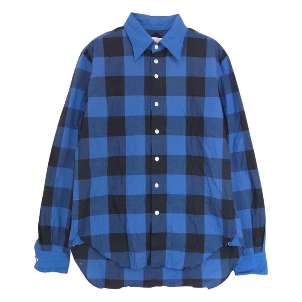 タカヒロ ミヤシタ 0079a pin or not collar shirt ピンオアノットカラー チェック 長袖 シャツ ブルー系 44【中古】
