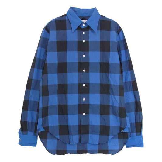 タカヒロ ミヤシタ 0079a pin or not collar shirt ピンオアノットカラー チェック 長袖 シャツ ブルー系 44【中古】