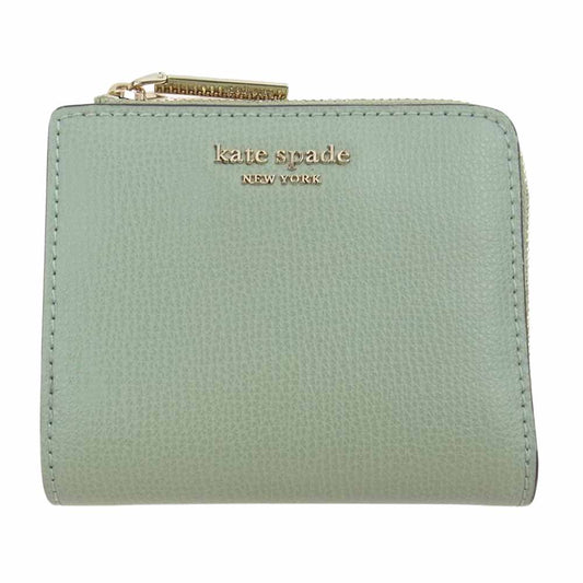 Kate Spade ケイトスペード 二つ折り ジップ ウォレット 財布 ライトグリーン系【中古】