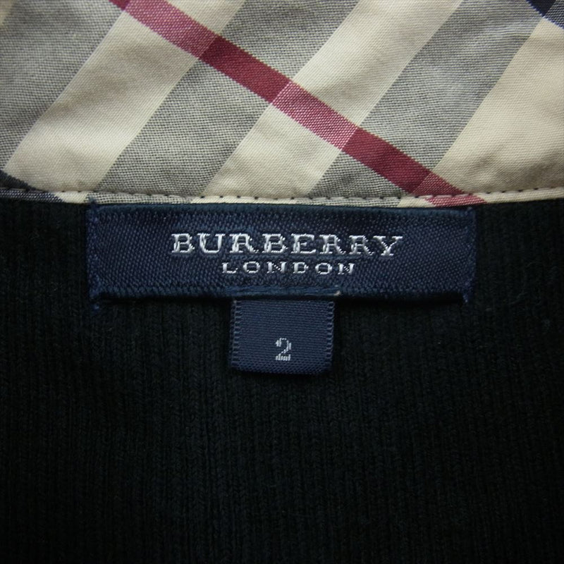 BURBERRY LONDON バーバリー ロンドン ノバチェック 切替し エポレット付 コットン ニット 半袖 シャツ  ブラック系 2【中古】