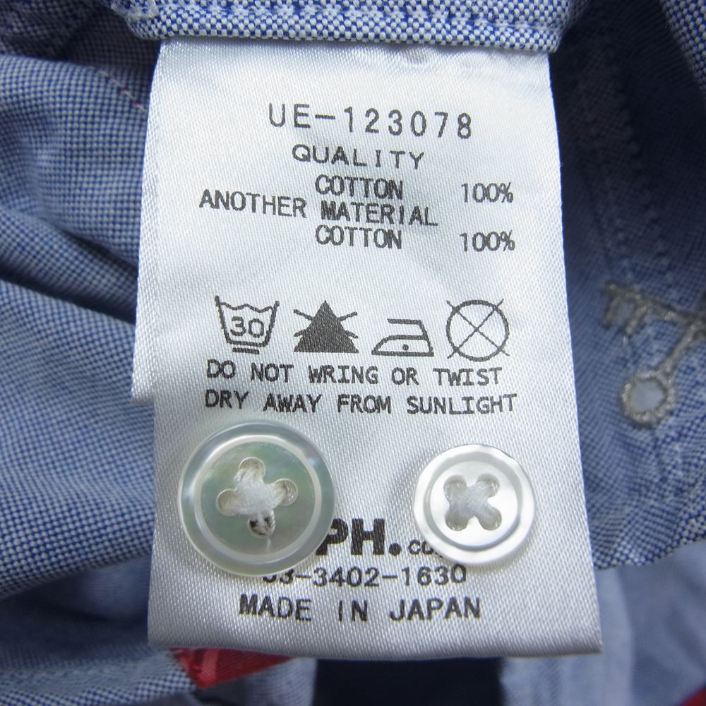 uniform experiment ユニフォームエクスペリメント UE-123078 チェック ライン 長袖 シャツ インディゴブルー系 2【中古】