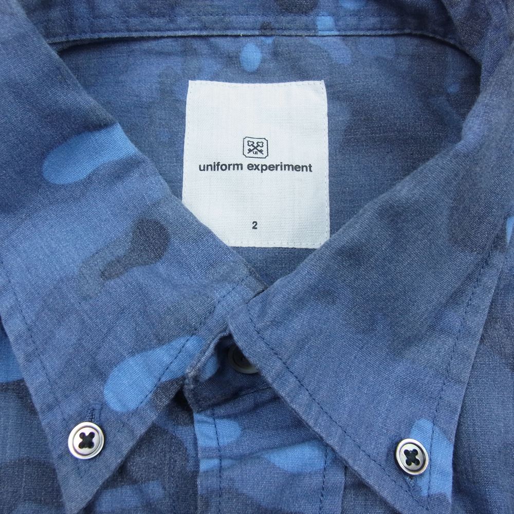 uniform experiment ユニフォームエクスペリメント 14SS UE-140003 カモフラ ボタンダウン シャツ インディゴブルー系 2【中古】