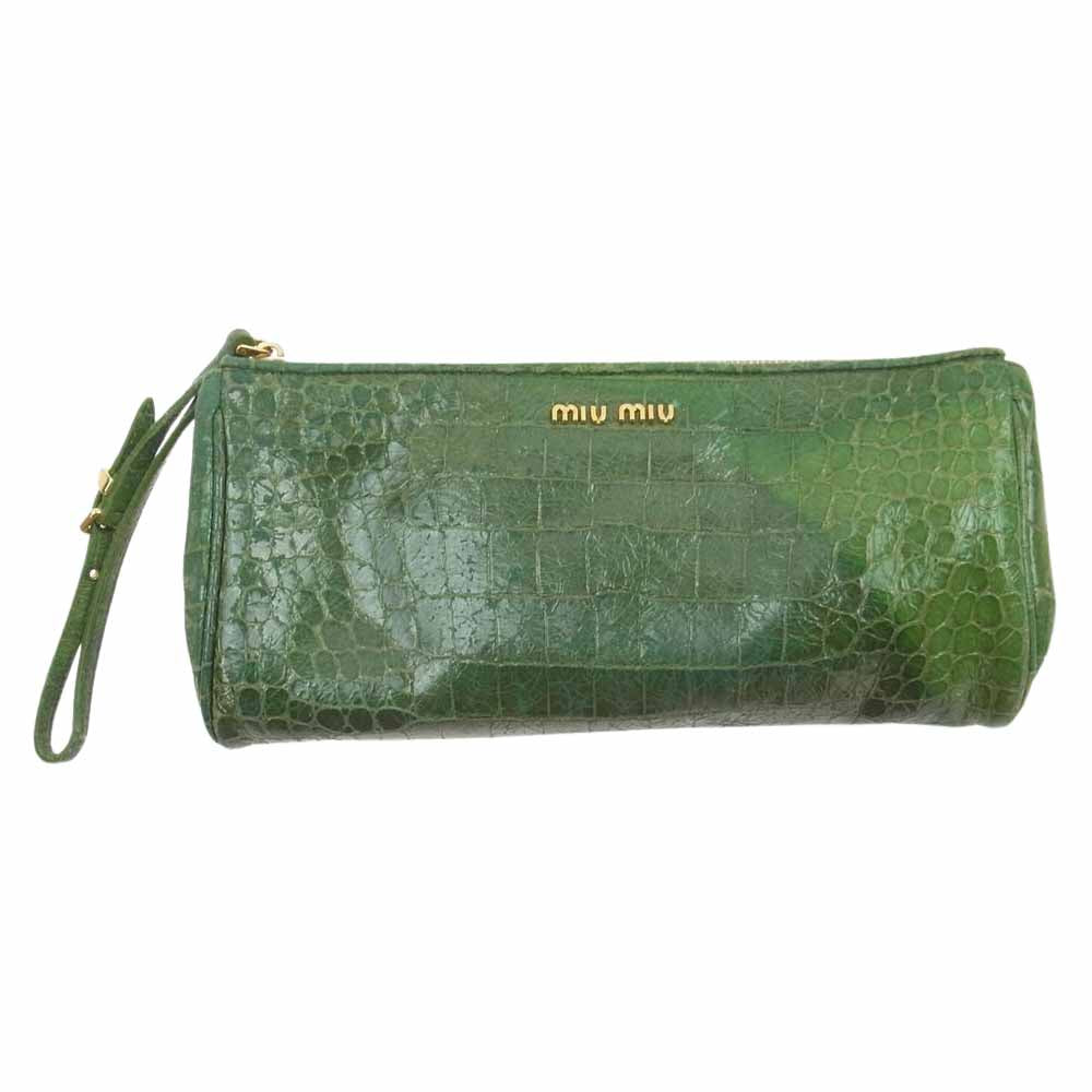 MIUMIU ミュウミュウ クロコ 型押し ポーチ グリーン系【中古 