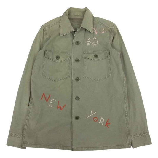 ソルトウォーターカーボーイ 刺繍 ユーティリティ ミリタリー シャツ 長袖 カーキ系 34【中古】