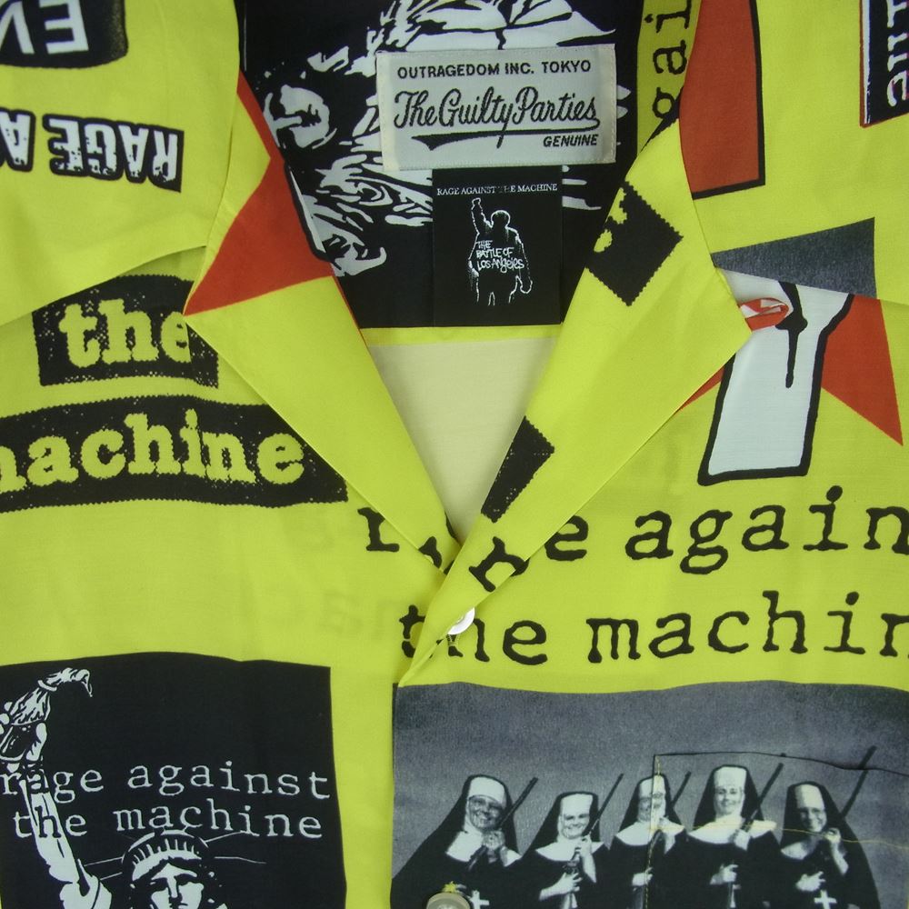 WACKO MARIA ワコマリア 20SS RATM-WM-HI01 RAGE AGAINST THE MACHINE S/S HAWAIIAN SHIRT レイジ・アゲインスト・ザ・マシーン ハワイアン アロハ 半袖 シャツ イエロー系 ブラック系 S【美品】【中古】