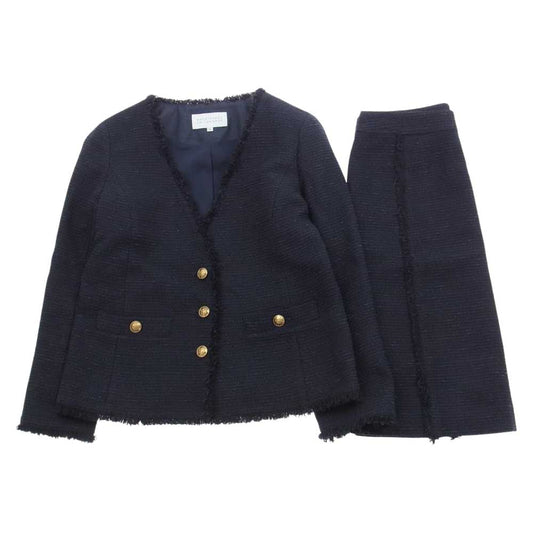 MACKINTOSH PHILOSOPHY マッキントッシュフィロソフィー ノーカラー ツイード スカート スーツ セットアップ ダークネイビー系 36、34【中古】