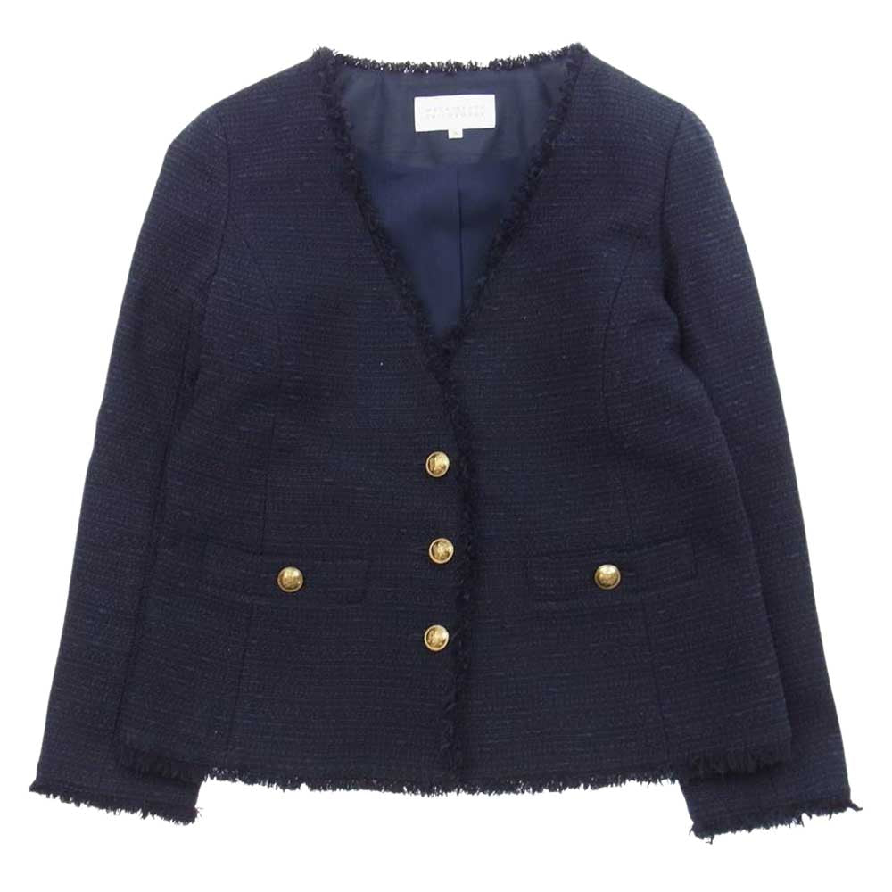 MACKINTOSH PHILOSOPHY マッキントッシュフィロソフィー ノーカラー ツイード スカート スーツ セットアップ ダークネイビー系 36、34【中古】