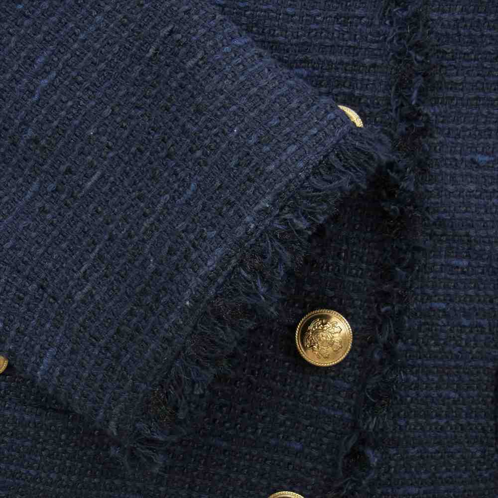 MACKINTOSH PHILOSOPHY マッキントッシュフィロソフィー ノーカラー ツイード スカート スーツ セットアップ ダークネイビー系 36、34【中古】