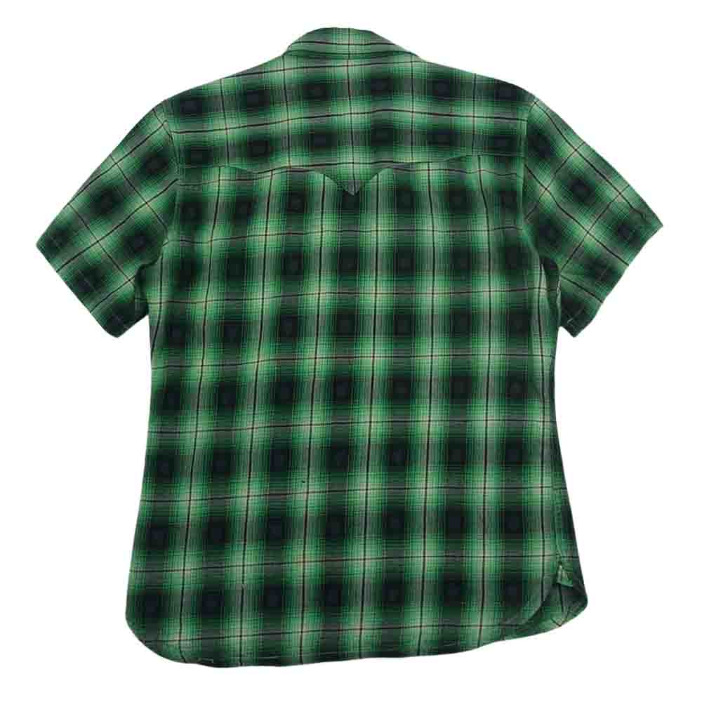 THE FLAT HEAD ザフラットヘッド チェック 半袖 ウエスタン シャツ グリーン系 36【中古】